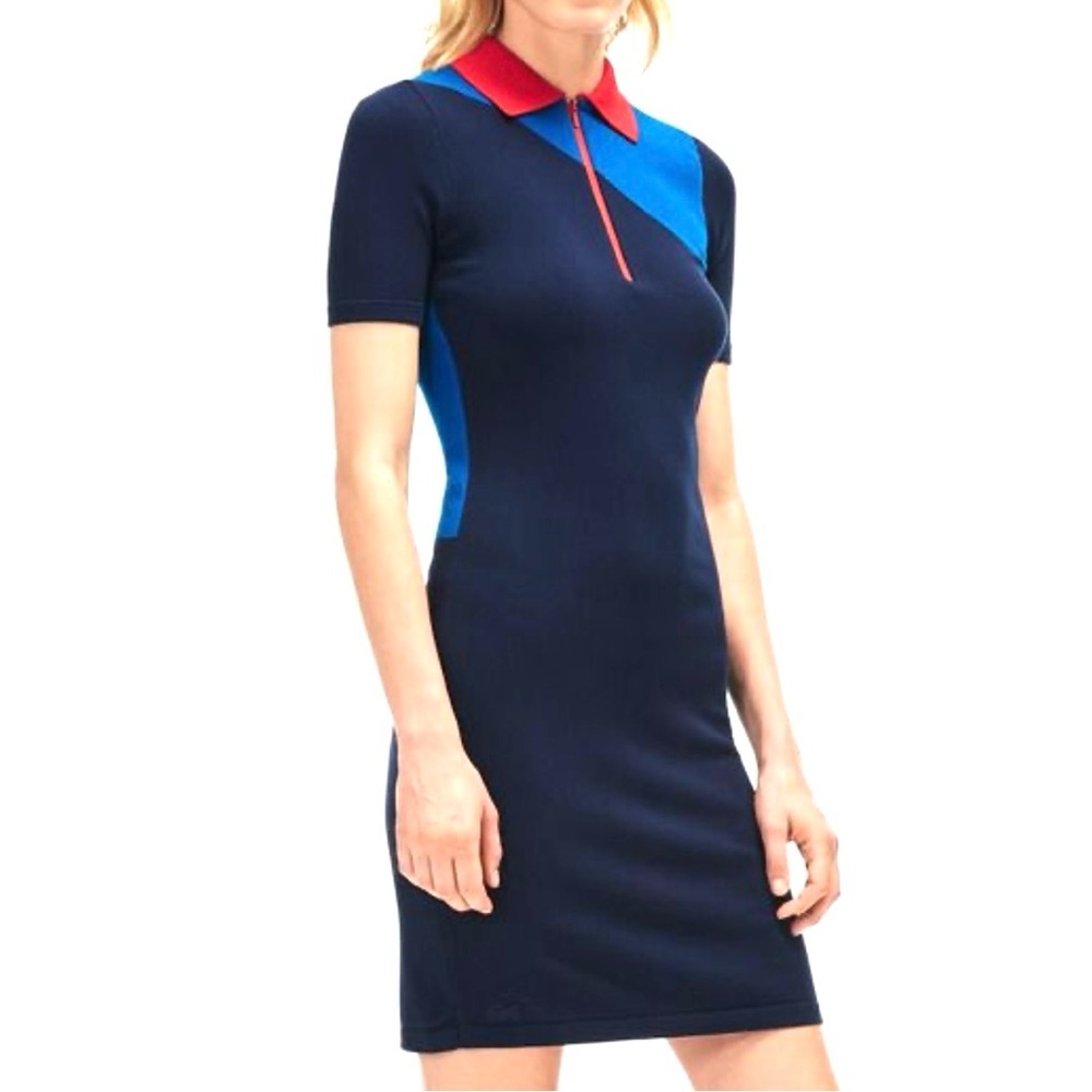 New Lacoste Colorblock Tailored Collared Dress